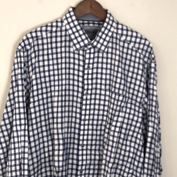 Johnston & Murphy Tailored Fit 100% cotton Navy & White Checkered Shirt SZ XL - Picture 1 of 11